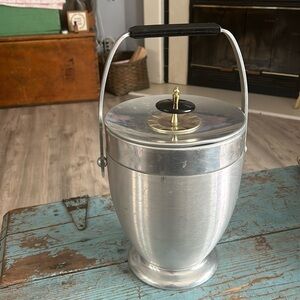 Vtg Atomic Kromex Spun Aluminum Ice Bucket Barware Streamline MCM Hollywood